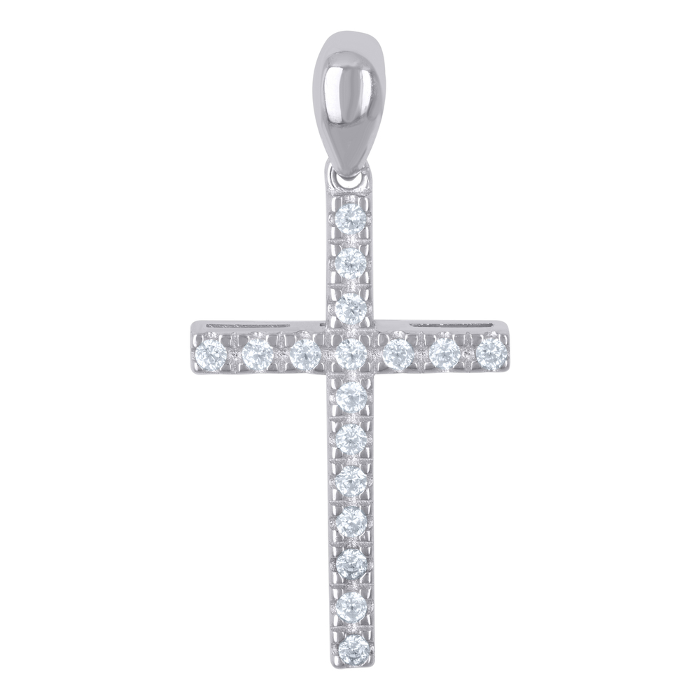 925 Sterling Silver Unisex Cubic-Zirconia Cross Religious Charm Pendant